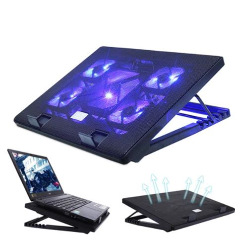 S500 Laptop Cooling Pad 12 -17 Cooler Pad Chill Mat 5 Quiet Fans LED Lights and 2 USB 2.0 Ports ...