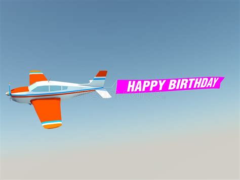 Plane With Happy Birthday Pink Banner Stock Illustration - Illustration ...