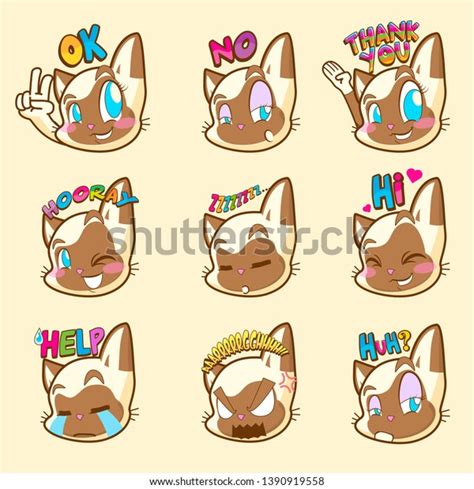 Cute Cat Emoji Sticker Collections Stock Vector (Royalty Free ...