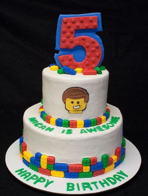 Two tiers lego birthday cake with number 5 cake topper.JPG