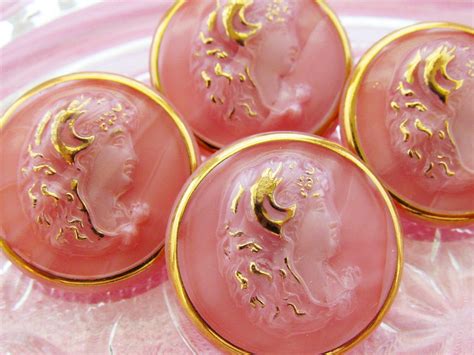 Vintage Classical Pink Glass Cameo Buttons Cabochon Gold