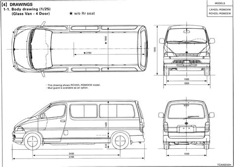 Toyota Hiace 1995-2001 Blueprint - Download free blueprint for 3D modeling