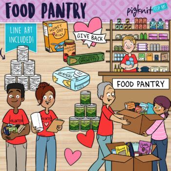 Food Pantry Clipart With Community Volunteers and Donations by Pigknit Clipart