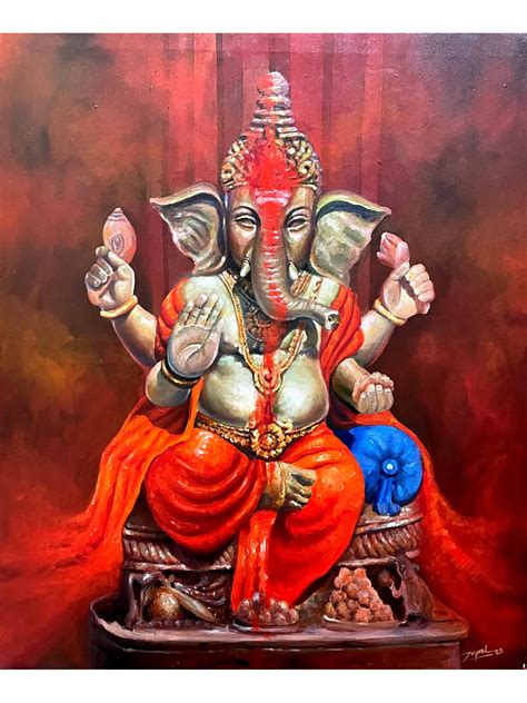 Lord Ganesha With Red Colours | Acrylic on Canvas | Painting By Jugal ...