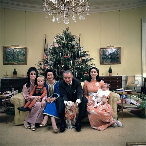 Lyndon B. Johnson with his family in the Yellow Oval Room, Christmas ...