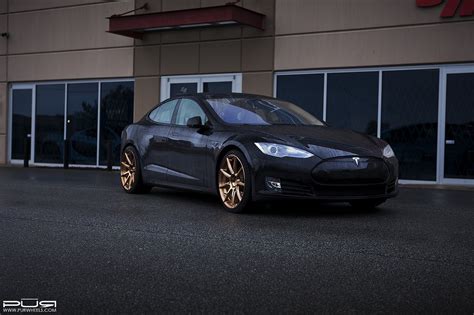 Double Tap: Black Tesla Model S Featuring Gold PUR Rims — CARiD.com Gallery