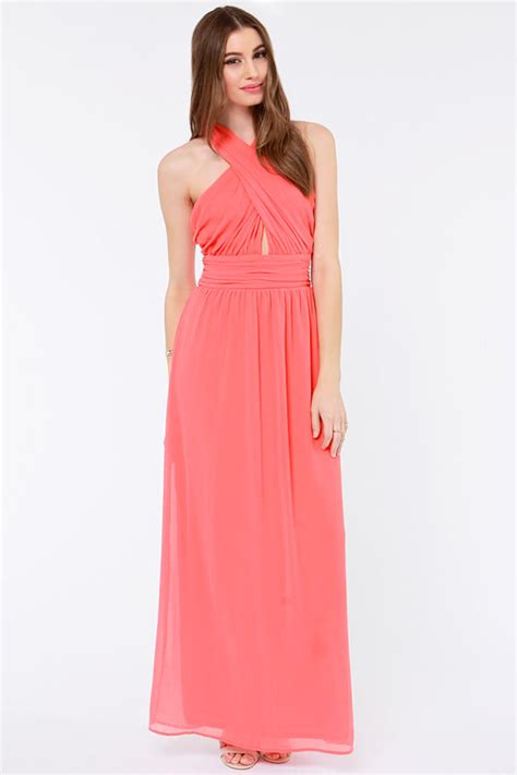 Pretty Coral Pink Dress - Chiffon Dress - Maxi Dress - $62.00