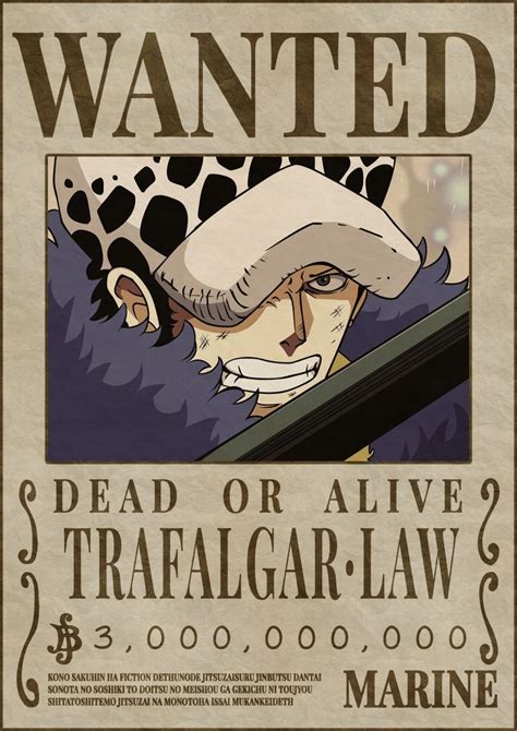 Trafalgar d water law one piece new bounty poster – Artofit