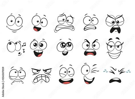 Cartoon facial expressions set. Cartoon faces. Expressive eyes and mouth, smiling, crying and ...