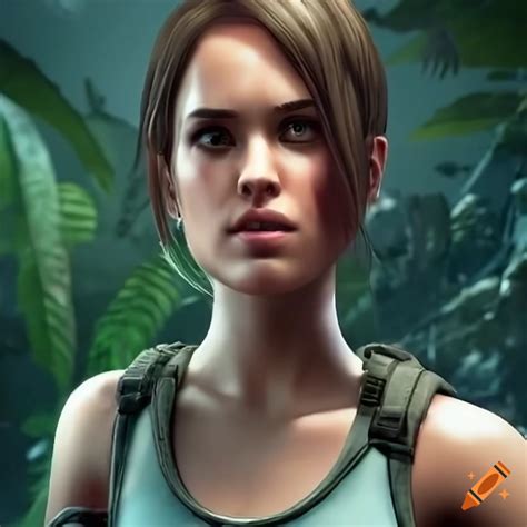 Close-up of lara croft in a jungle setting on Craiyon