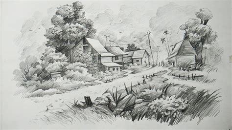 Pencil Sketch Drawing Landscape | Sketch Drawing Idea