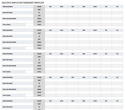 Multi Employee Timesheet Template