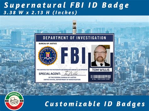 Customizable FBI Agent Id Badge Template Supernatural FBI ID Badge Bobby Singer Aka Agent Willis ...