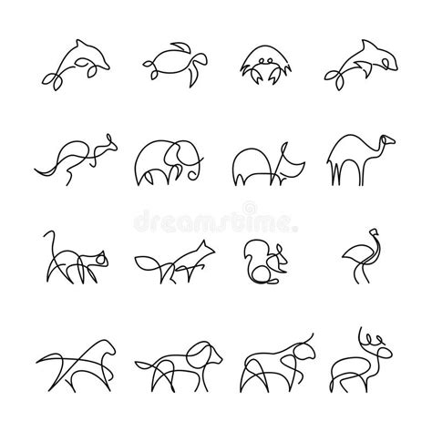 One Line Animals Set Stock Illustrations – 270 One Line Animals Set ...