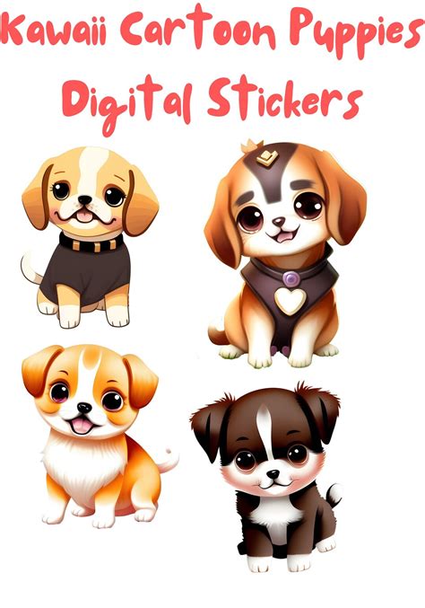 Kawaii Puppy Digital Stickers PDF Instant Download 7 Puppies - Etsy