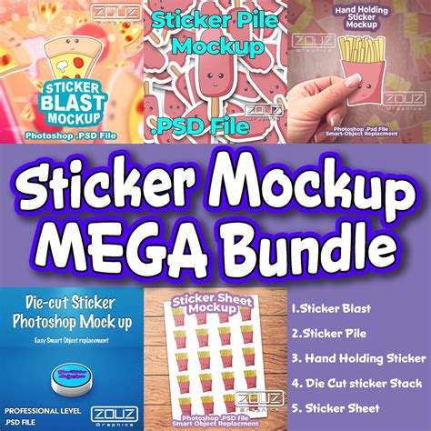 STICKER Mockup BUNDLE, Premium Sticker Mockups, Photoshop Template, Professional Mockup, Psd ...