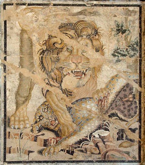 A lion attacking a leopard - A mosaic from Pompeii - Ancient World Magazine