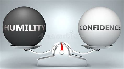 Humility and Confidence in Balance - Pictured As a Scale and Words Humility, Confidence - To ...