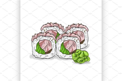 Hamachi roll | Pre-Designed Illustrator Graphics ~ Creative Market