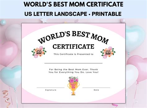 Best Mom Certificate, World's Best Mom, Best Mom Ever Award Certificate, Mother's Day Crafts ...