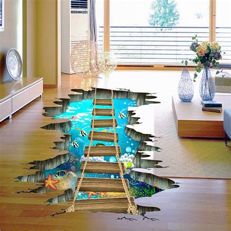 3D Bridge Floor Wall Stickers Removable Floor Sticker Wall Decal Living Room Bedroom Kitchen ...