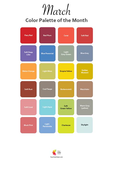 March Color Palette of the Month - 2023 | September colors, March colors, August colors