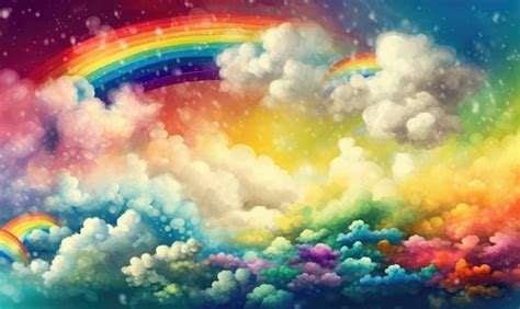 Premium AI Image | A painting of a rainbow in the sky with clouds and rainbows.