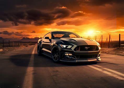 Wall Art Print | Mustang GT Muscle Car in the Sunset | UKposters