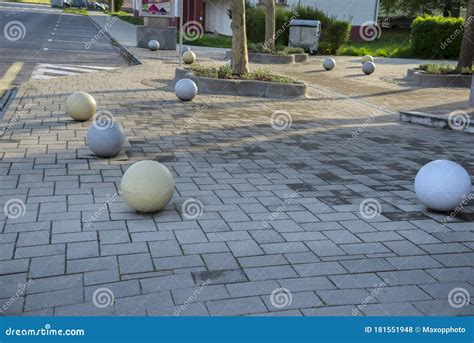 Concrete Balls As a Parking Barriers in the Residential Area Stock Photo - Image of security ...