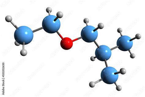 3D image of isobutyl ethyl ether skeletal formula - molecular chemical structure of 1-ethoxy-2 ...