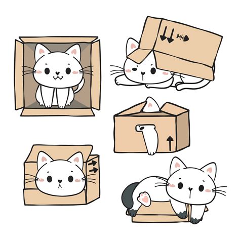 cute funny playful white kitty cat in cardboard boxes collection ...