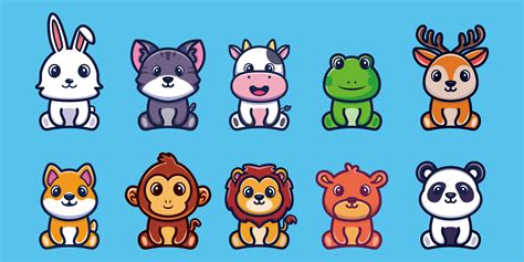 Set of cute sit animals cartoon character design 7534437 Vector Art at ...