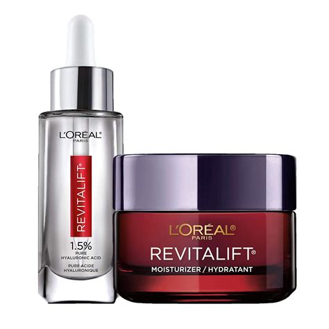 L'Oreal Paris Revitalift Anti-Aging Skin Care Regimen Kit with Hyaluronic Acid Facial Serum and ...