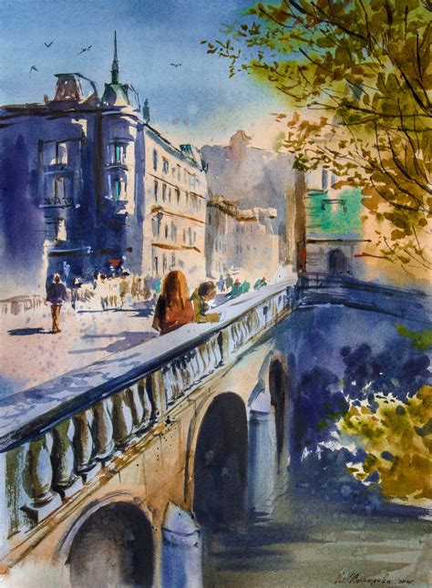 European Cityscape Wall Art Original Watercolor Painting Old | Etsy