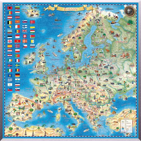 Modern Europe, pictorial map with all the important Landmarks [Large ...