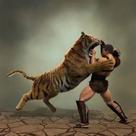 3D Illustration of a Gladiator Fighting with a Tiger Stock Illustration - Illustration of ...