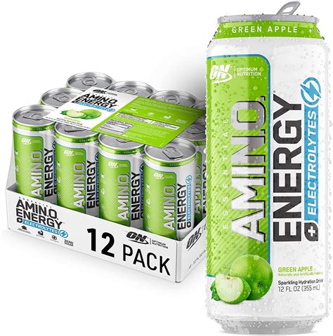 Optimum Nutrition Essential Amino Energy + Electrolytes Sparkling Hydration Drink, Green Apple ...