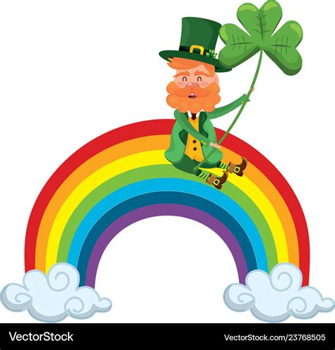 Rainbow leprechaun sliding clover Royalty Free Vector Image