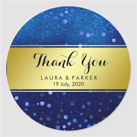 Blue Glitter Thank You Wedding Confetti Classic Round Sticker | Zazzle ...