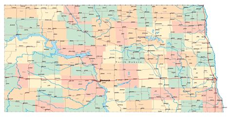 Laminated Map Large Detailed Administrative Map Of North Dakota State | Images and Photos finder