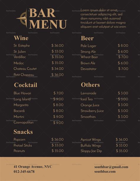 Gold and Black Bar Menu Design Template in PSD, Word, Publisher, Illustrator, InDesign