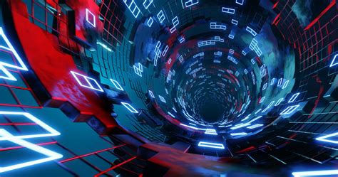 3D rendering of futuristic sci-fi or neon tunnel corridors. Abstract seamless vj video loop live ...