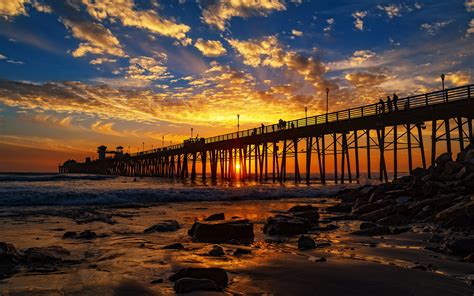 Red Sunset At The Oceanside Pier San Diego California United States Of ...