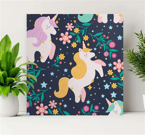 Flowers and stars unicorn canvas wall art - TenStickers