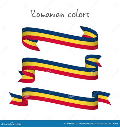 Set of Three Modern Colored Vector Ribbon with the Romanian Tricolor Isolated on White ...