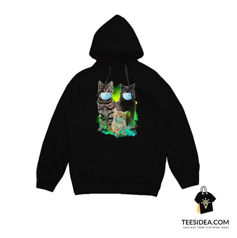 Three Cats Wear Face Mask Hoodie - teesidea.com