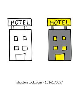 Cartoon Drawing Hotel Building Stock Vector (Royalty Free) 1516170857