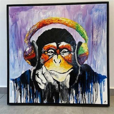 Large Monkey Painting On Canvas Monkey In Headset Oil Painting | YOUR VIBE