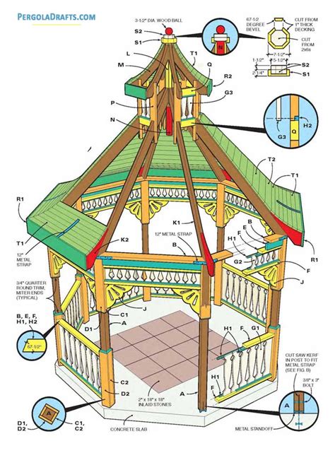 12 Feet Eight Sided Gazebo Blueprints