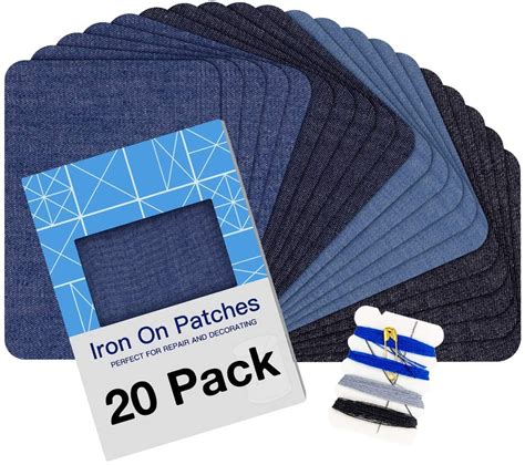 HTVRONT Iron on Patches for Clothing Repair 20PCS, Denim Patches for Jeans Kit 3" by 4-1/4", 4 ...